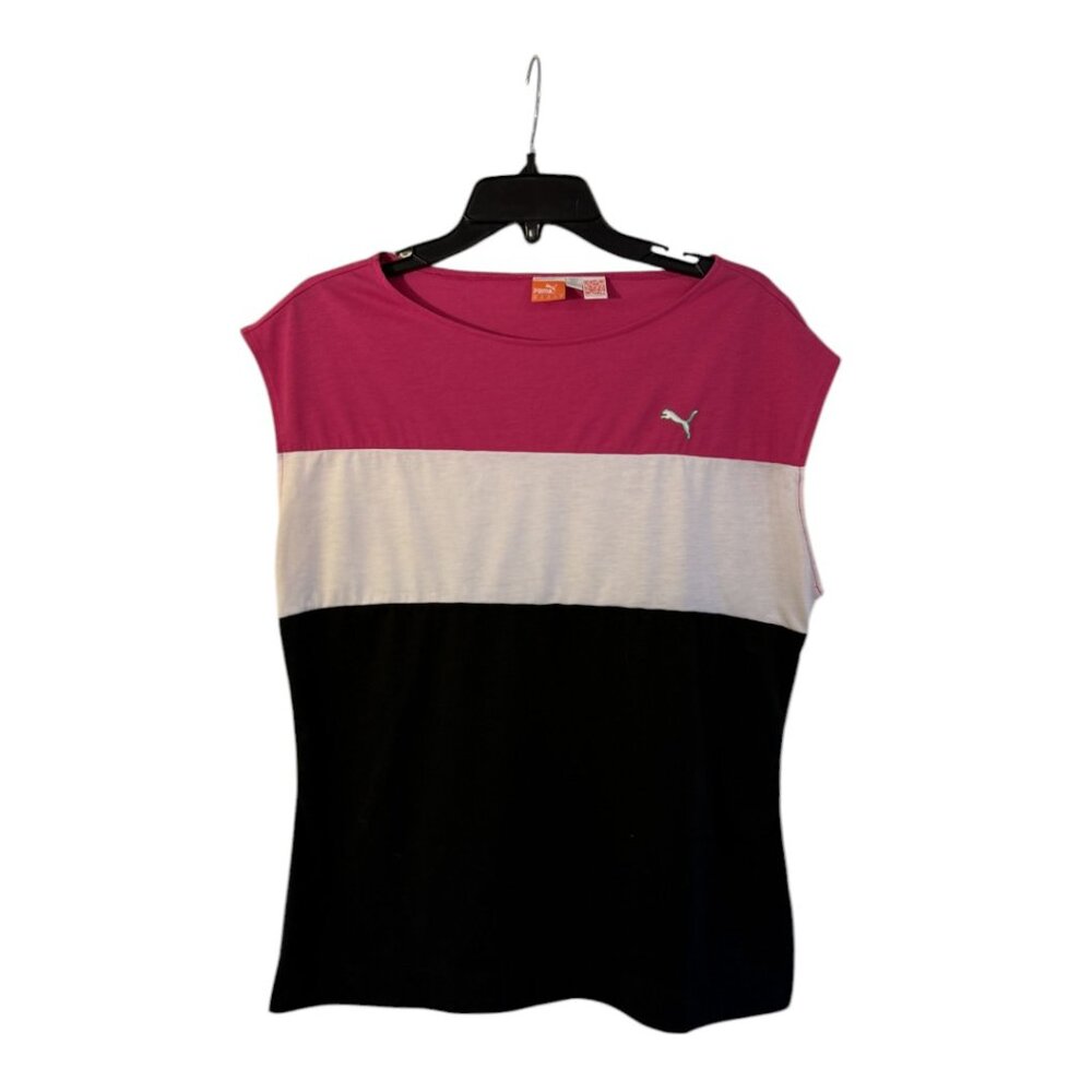 Puma Colorblock Sleeveless Top Pink White Black Lightweight Activewear Size XL